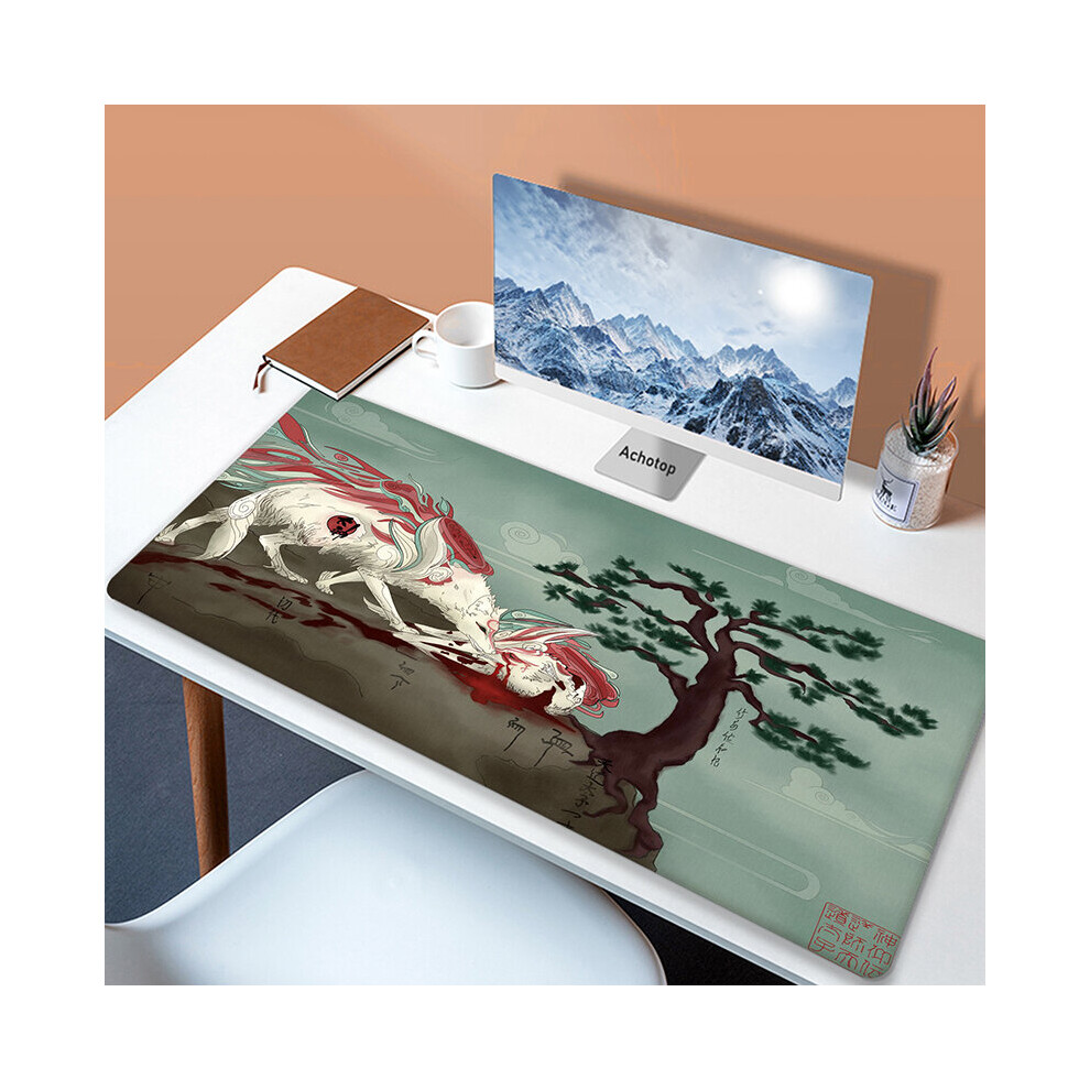 (A- 500X1000x3mm) Large Japaneseâ Game Mouse Pad Okami Mousepad Xxl Mouse Mat Natural Rubber Carpet Company Dog Desk Mat 100X50cm Big Keyboa Dark/Green 4855357772928