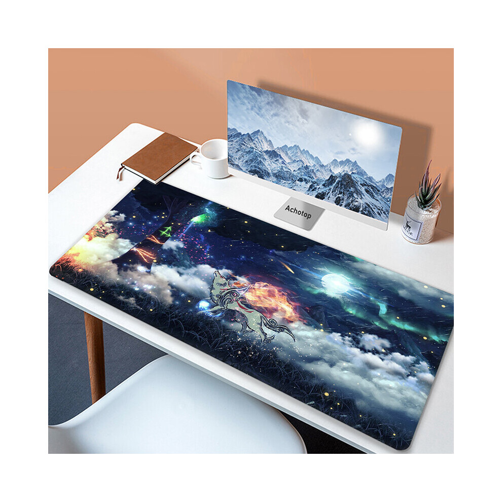 (A- 400X900x2mm) Large Japaneseâ Game Mouse Pad Okami Mousepad Xxl Mouse Mat Natural Rubber Carpet Company Dog Desk Mat 100X50cm Big Keyboard Sky Blue 4855357774328