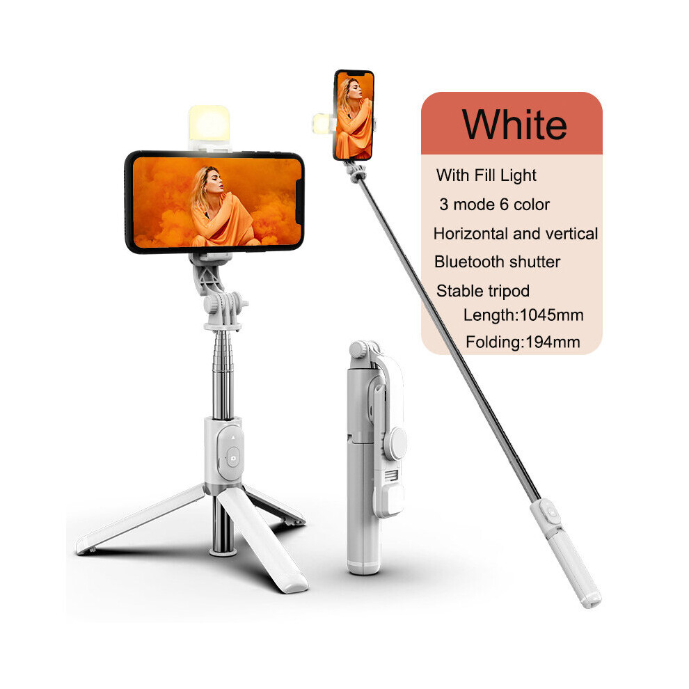 (A-Q02s ) Bluetooth-Compatible Wireless Selfie Stick Mini Tripod Extendable Monopod With Fill Remote Shutter For Ios Android Phone White/Light 4855008112172