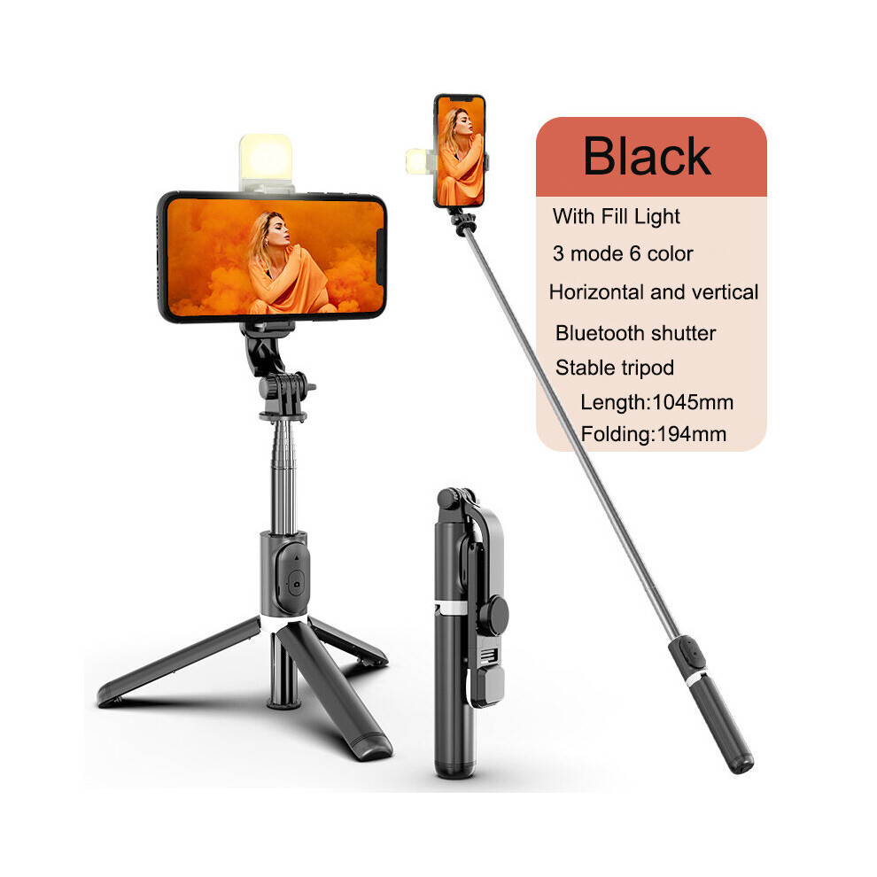 (A-Q02s ) Bluetooth-Compatible Wireless Selfie Stick Mini Tripod Extendable Monopod With Fill Remote Shutter For Ios Android Phone Black/Light 4855008112165