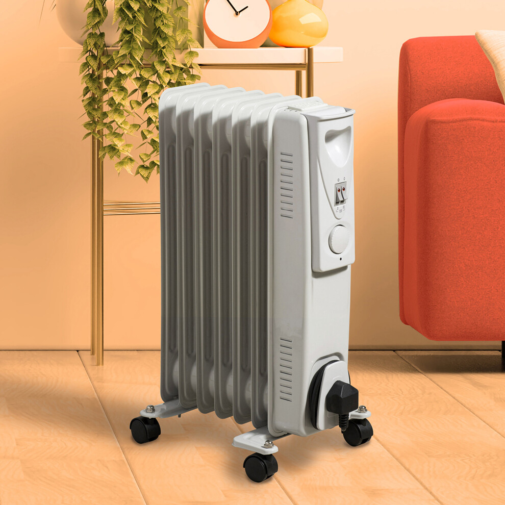 Daewoo 7 Fin Oil Filled Radiator 1500W Portable Electric Heater 3 Heat Settings White