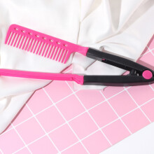 (a-RoseRed) V Type Washable Folding Hair Straightener Comb Hairdressing Brush Comb Hair Styling Clip Tool Barber Accessories Comb for Hair