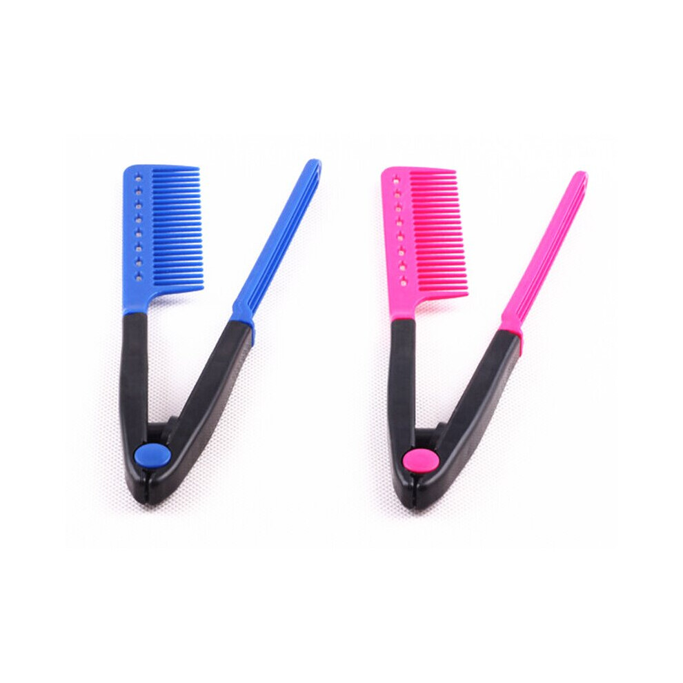 Dechoicelife Unisex Blue (A-) 1Pc Magic Handle Women V Type Hair Straightener Comb Folding Hair Sort Out Modeling Salon Hairdresser Combs Styling Tool T0658