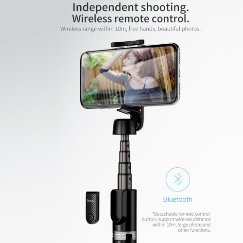(a-Black) Hoco Wireless Bluetooth Selfie Stick Handheld Smart Phone Camera Tripod with Wireless Remote For iPhone X Samsung Huawei Android 2