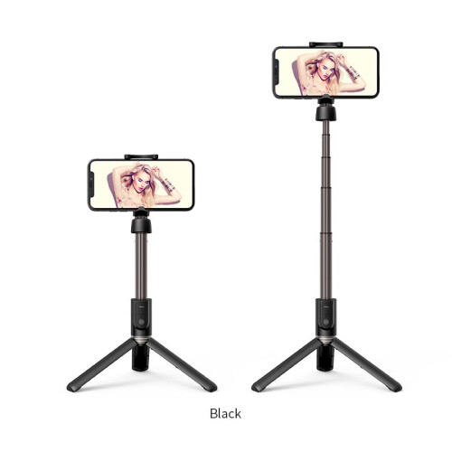 (a-Black) Hoco Wireless Bluetooth Selfie Stick Handheld Smart Phone Camera Tripod with Wireless Remote For iPhone X Samsung Huawei Android