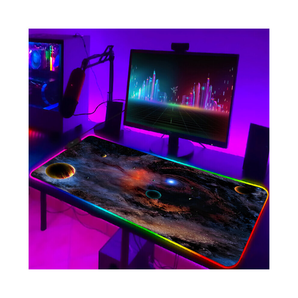 (A-Gb000267 300X800x3mm) Gamer Keyboard Pad Rgb Luminous Outer Space Desk Carpet With Wire Gaming Mouse Mat Backlight Pc Accessories Mousepad Anime Ma 4855357903537