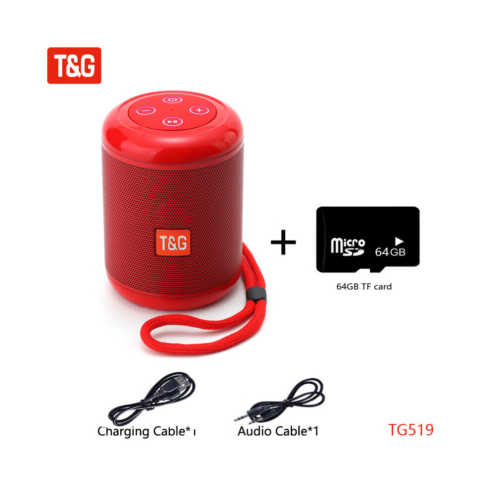 Photos - Speakers  T&G TG519 Wireless Bluetooth Speaker Outdoor Waterproof Portable Stereo Loudspeaker Mini Small Music(a-Red TF Card Speaker)