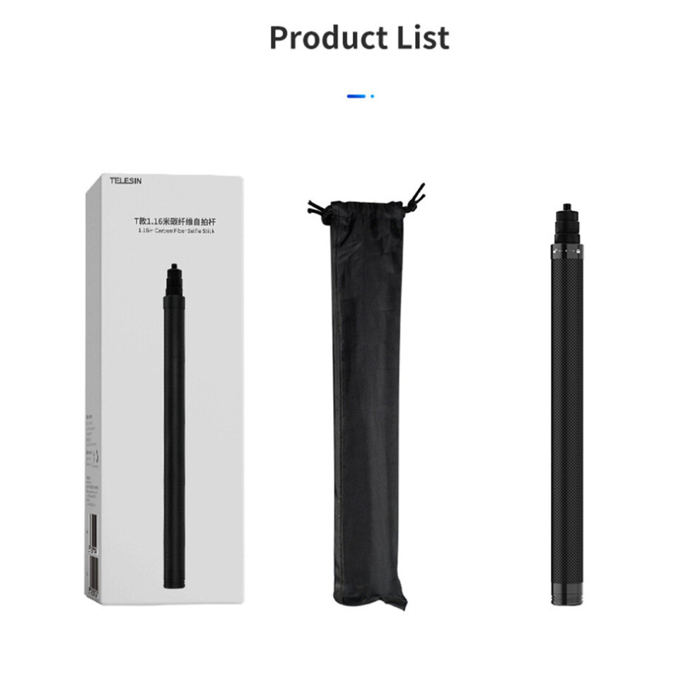 (A-Package A) Telesin 1.16M Carbon Fiber Monopod Selfie Stick Extendable With 1/4 Screw For Gopro Hero 10 9 8 7 6 Insta360 Osmo Action Camera 4855008124069