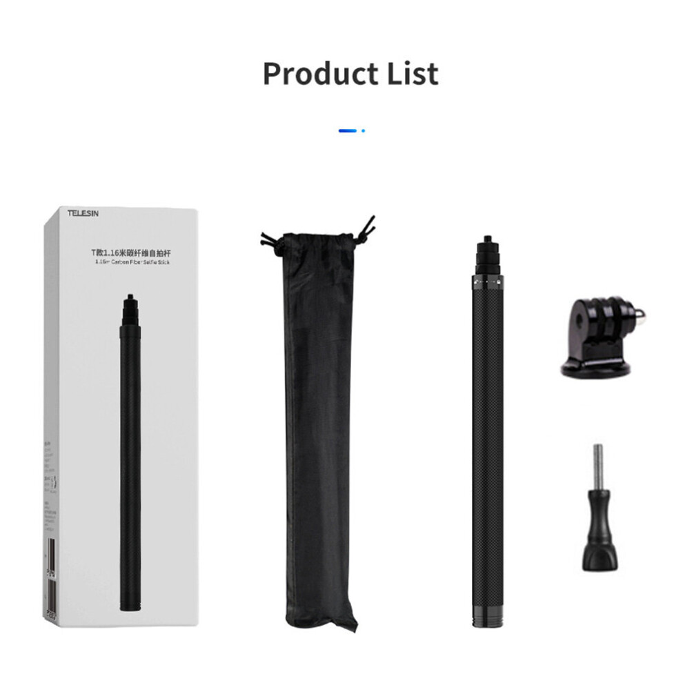 (A-Package B) Telesin 1.16M Carbon Fiber Monopod Selfie Stick Extendable With 1/4 Screw For Gopro Hero 10 9 8 7 6 Insta360 Osmo Action Camera 4855008124083