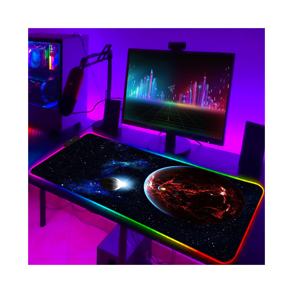 (A-Gb000266 400X900x3mm) Gamer Keyboard Pad Rgb Luminous Outer Space Desk Carpet With Wire Gaming Mouse Mat Backlight Pc Accessories Mousepad Anime Ma 4855357903483