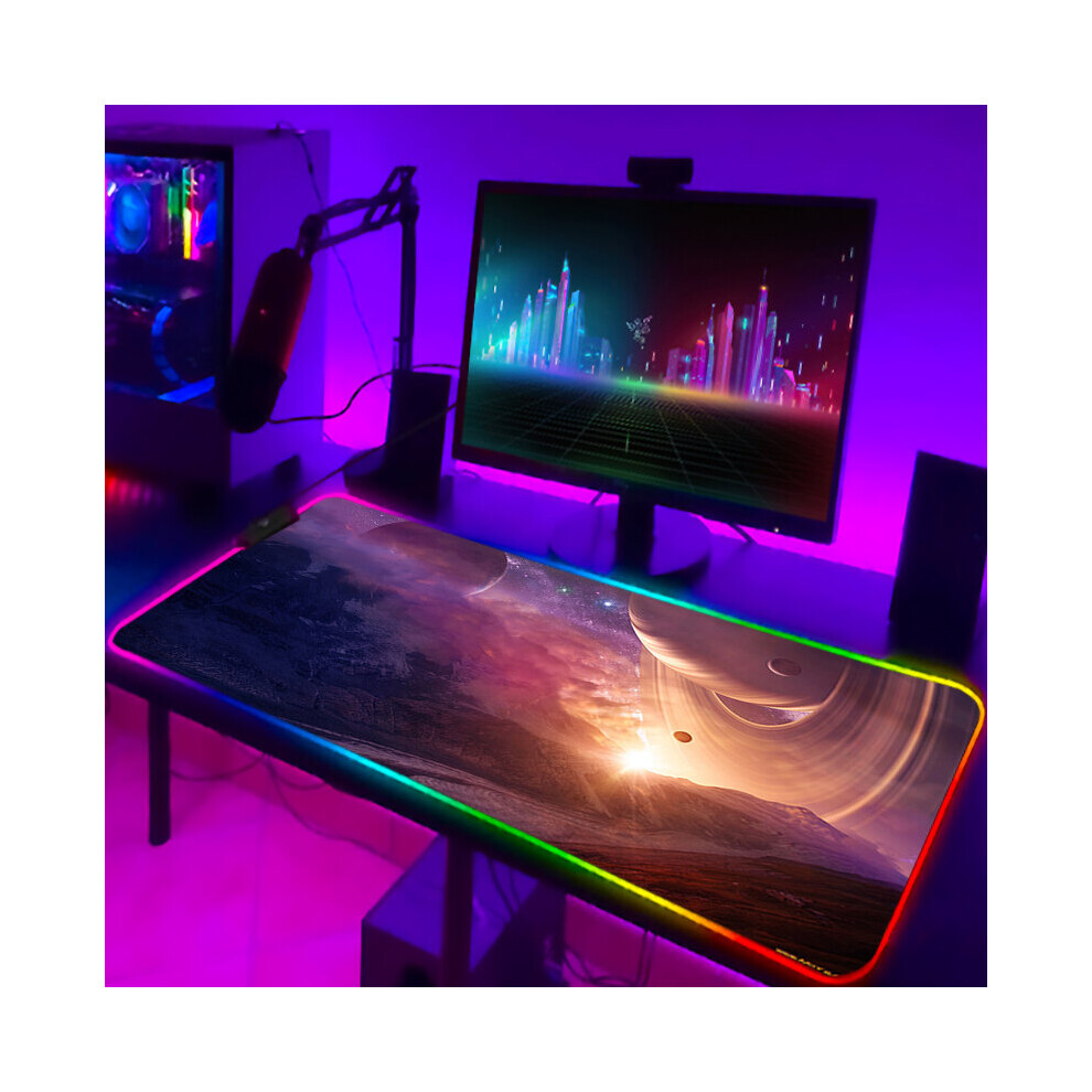 (A-Gb000262 350X900x3mm) Gamer Keyboard Pad Rgb Luminous Outer Space Desk Carpet With Wire Gaming Mouse Mat Backlight Pc Accessories Mousepad Anime Ma 4855357903117