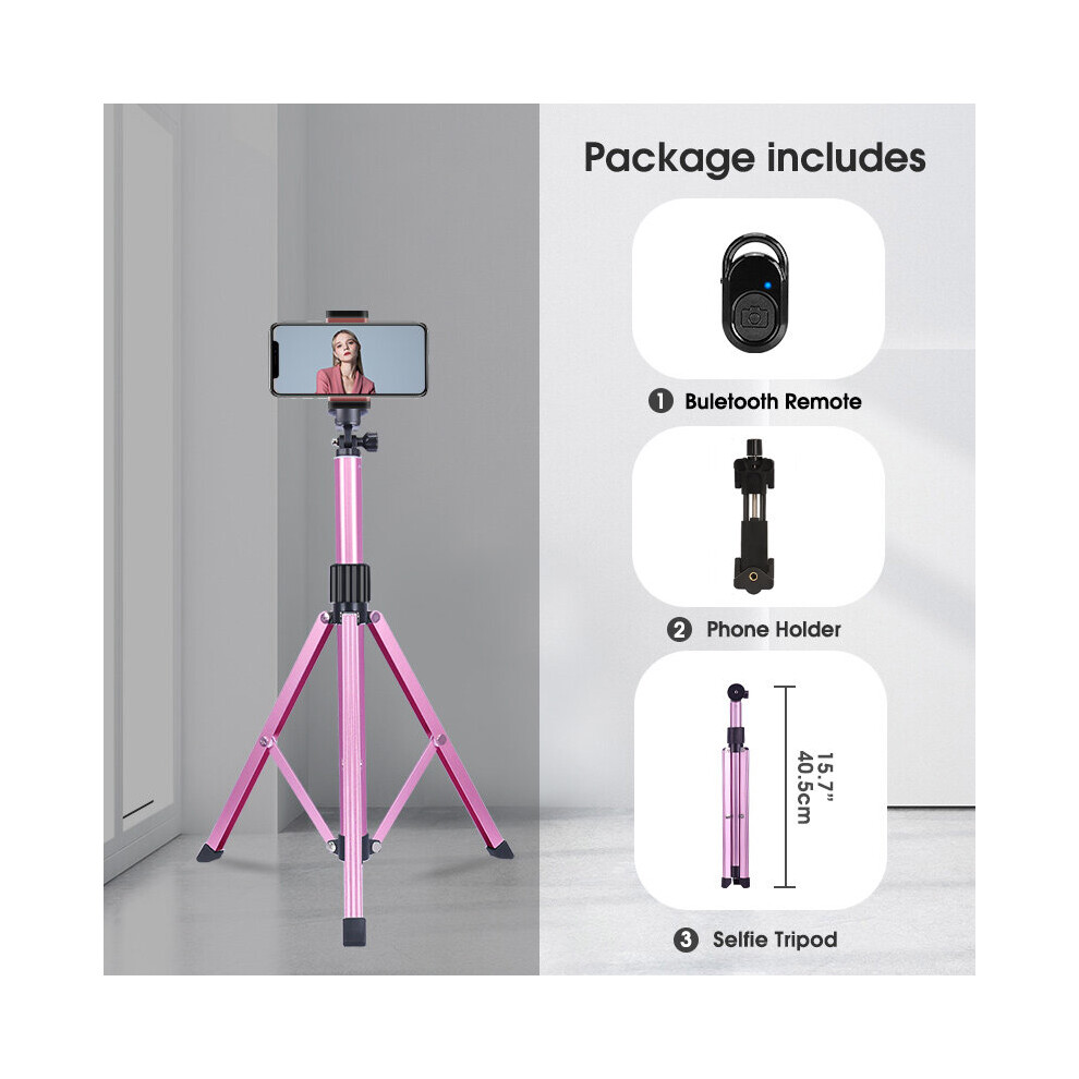 (A-) Selfie Stick Phone Tripod For Iphone Samsung Webcam Gopro Lightweight Camera Tripod Stand With Universal Phone Holder Bluetooth Pink 4855008124052