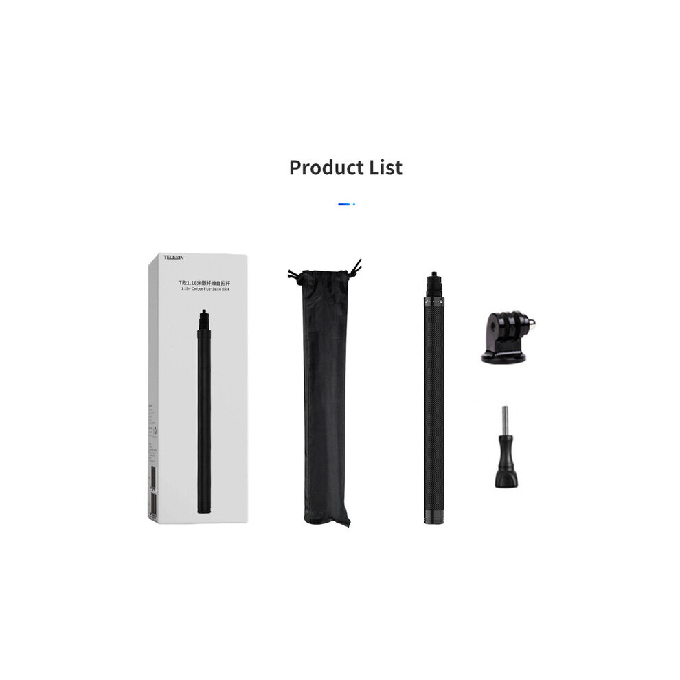 (A-For Action Camera) Telesin 116Cm Carbon Fiber Monopod Selfie Stick Extendable 1/4 Screw For Gopro Hero 11 10 Insta360 Dji Osmo Action Iphone 14 13 4855008112431