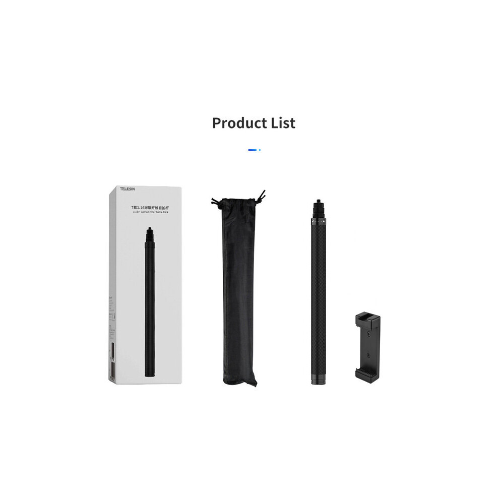 (A-For Phone) Telesin 116Cm Carbon Fiber Monopod Selfie Stick Extendable 1/4 Screw For Gopro Hero 11 10 Insta360 Dji Osmo Action Iphone 14 13 4855008112455