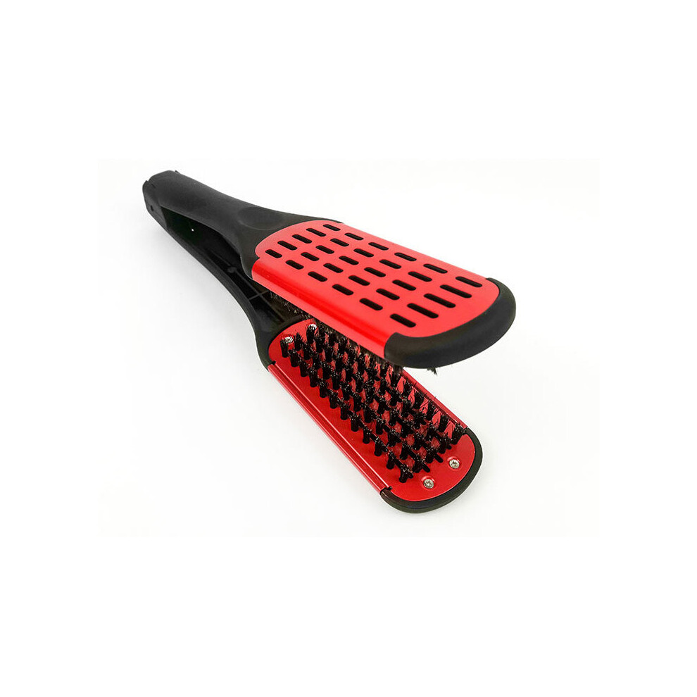 Dechoicelife Unisex Red (A-) Hair Hairdressing Double Sided Brush Clamp Natural Ceramic Plywood Straightening Comb Fibres Styling Tools Hair Straightener