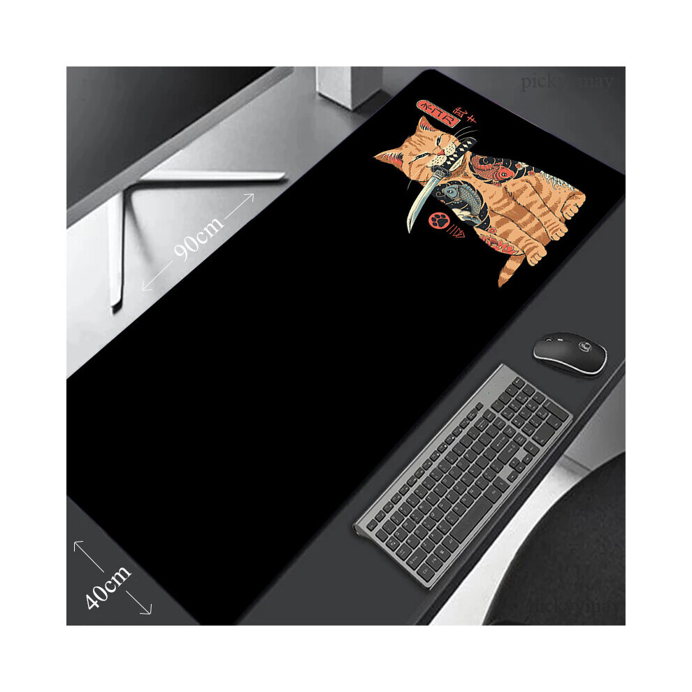 (A-Neko Samurai (3) 400X800x3mm) Samurai Cat Large Mouse Pad 100X50cm Big Computer Mousepads Gaming Mousepad Big Keyboard Mat Gamer Mouse Pads Desk Ma 4855357988176