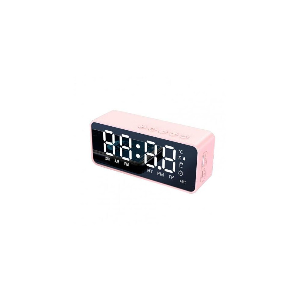 (A-G50 ) G50 Wireless Bluetooth Speaker With Fm Radio Music Bass Subwoofer Mini Portable Mirror Alarm Clock Speakers Support Tf Card Pink 4851195402799