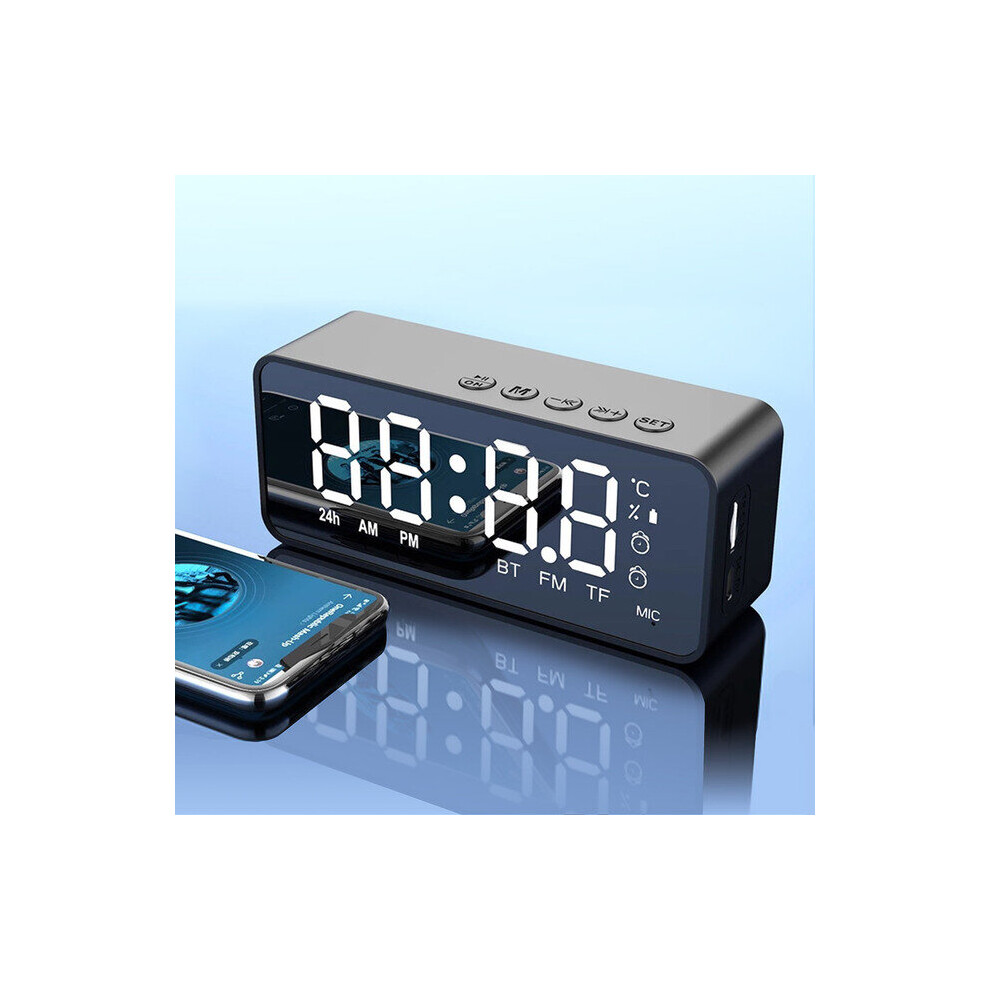 (A-G50 ) G50 Wireless Bluetooth Speaker With Fm Radio Music Bass Subwoofer Mini Portable Mirror Alarm Clock Speakers Support Tf Card Black 4851195402775