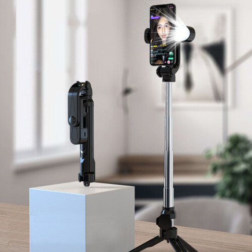 (a-Black) Bluetooth Selfie Stick Mobile Phone Holder Retractable Portable Multifunctional Mini Tripod With Wireless Remote Shutter 1