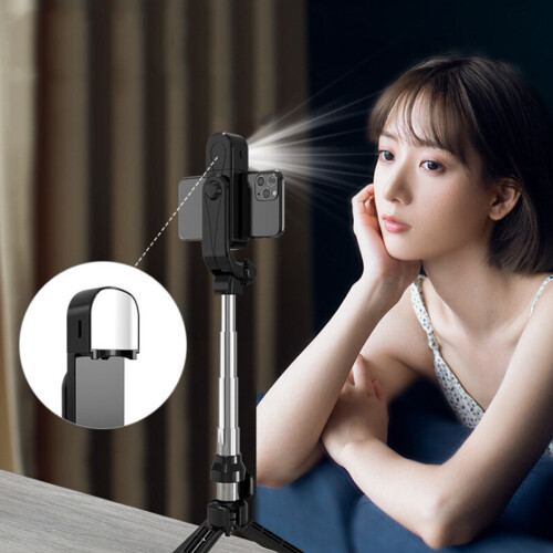 (a-Black) Bluetooth Selfie Stick Mobile Phone Holder Retractable Portable Multifunctional Mini Tripod With Wireless Remote Shutter 2