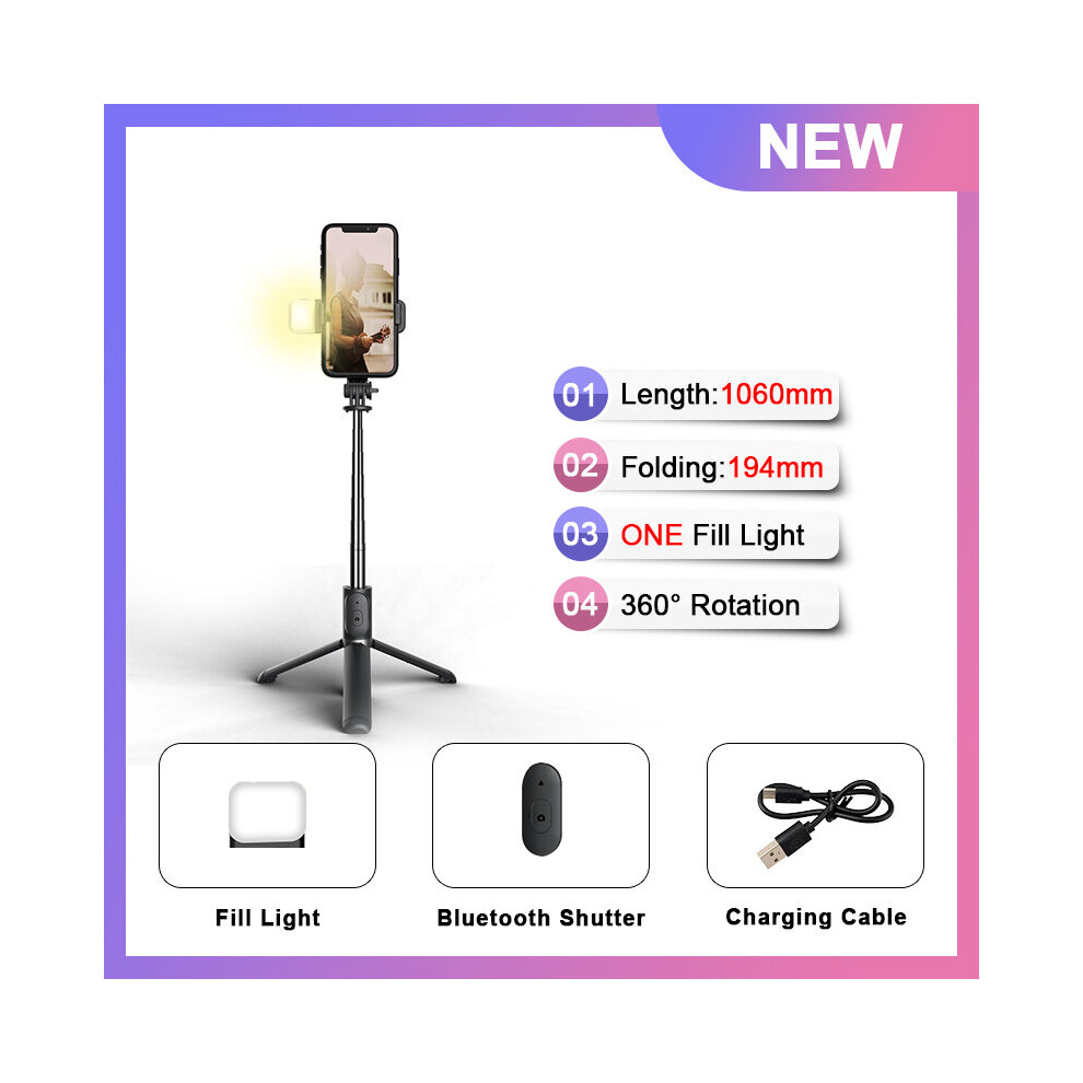 (A- With Light) Tiktok Ins Led Wireless Bluetooth Selfie Stick Foldable Mini Tripod With Fill Bluetooth Shutter For Smartphone Black/Light 4855008123536