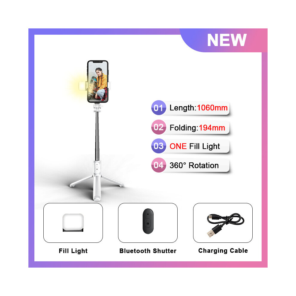 (A- With Light) Tiktok Ins Led Wireless Bluetooth Selfie Stick Foldable Mini Tripod With Fill Bluetooth Shutter For Smartphone White/Light 4855008123550