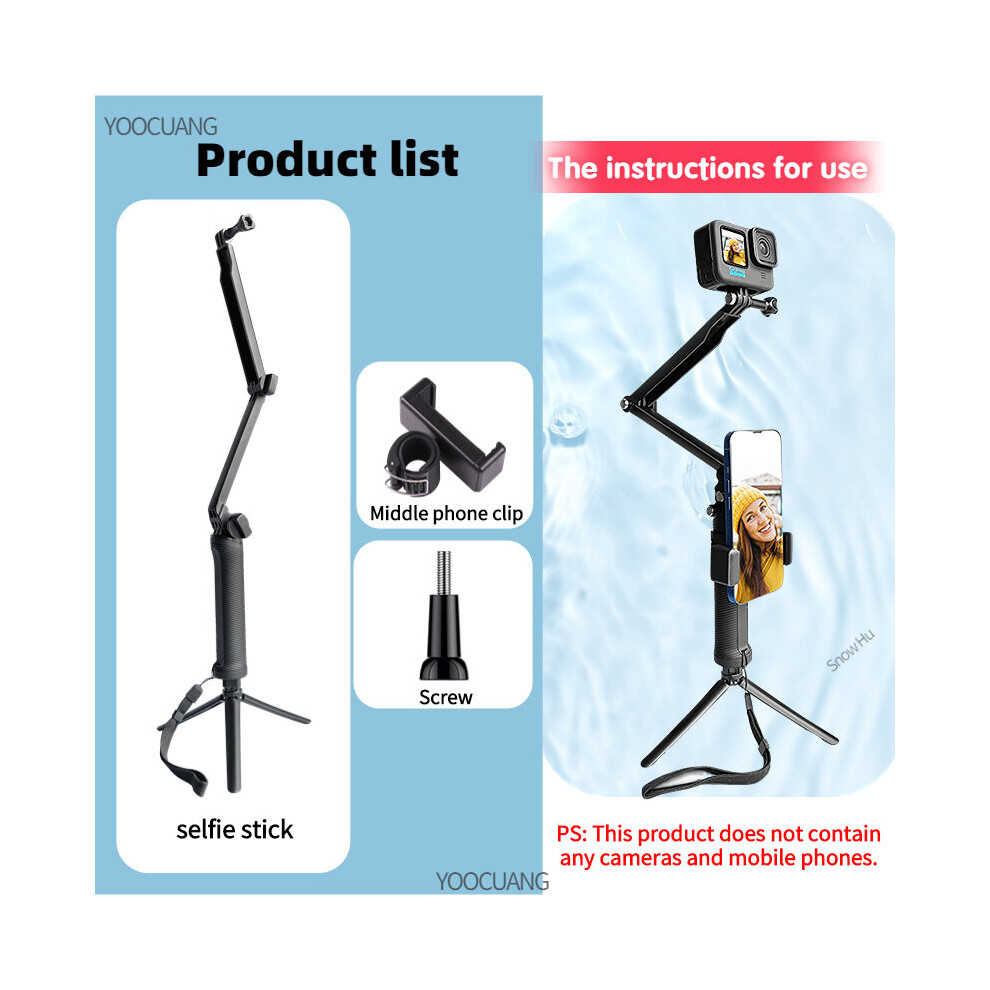 (A-C) Foldable 3 Way Grip Waterproof Monopod Selfie Stick For Gopro Hero 11 10 9 8 7 Insta360 Dji Yi Action Camera Tripod Accessories 4855008121396