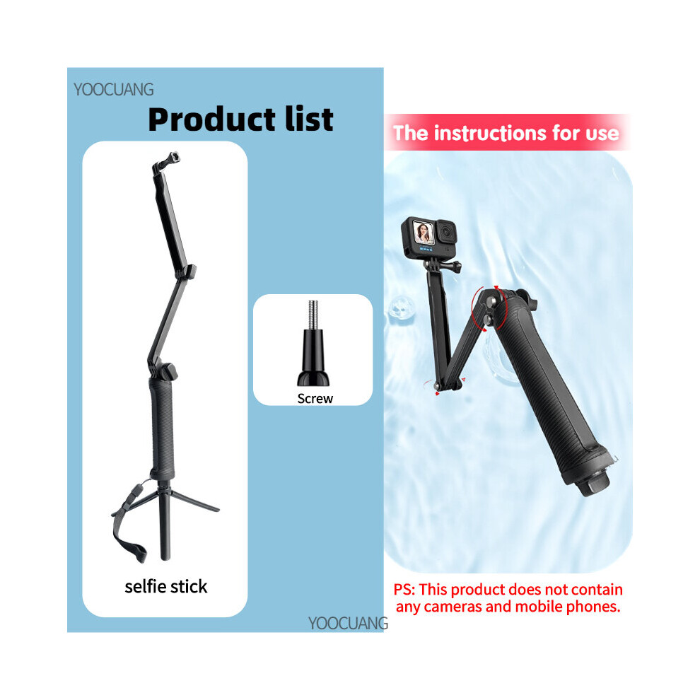 (A-A) Foldable 3 Way Grip Waterproof Monopod Selfie Stick For Gopro Hero 11 10 9 8 7 Insta360 Dji Yi Action Camera Tripod Accessories 4855008121365
