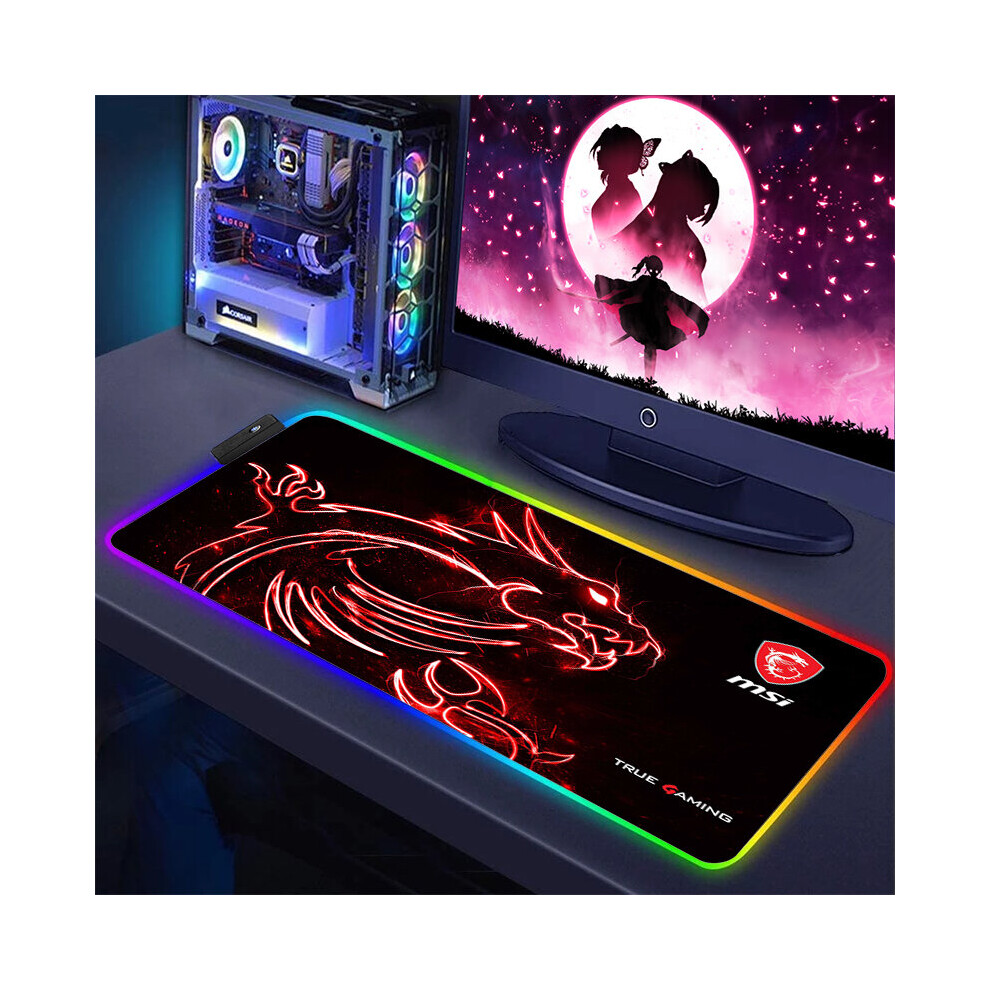 (A-Mh000461 Rgb300x800x3mm) Gaming Computer Rgb Mouse Pad Msi Logo Pc Gamer Laptop Large Mousepad Big Backlight Keyboard Mat Xxl Table Mat Backlit Mau 4855357857861