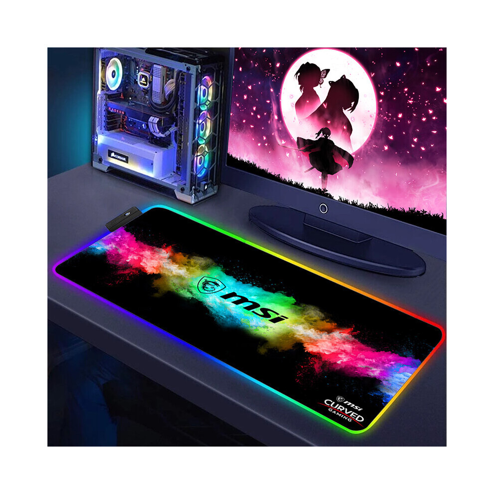 (A-Hc006602 Rgb400x900x3mm) Gaming Computer Rgb Mouse Pad Msi Logo Pc Gamer Laptop Large Mousepad Big Backlight Keyboard Mat Xxl Table Mat Backlit Mau 4855357857458
