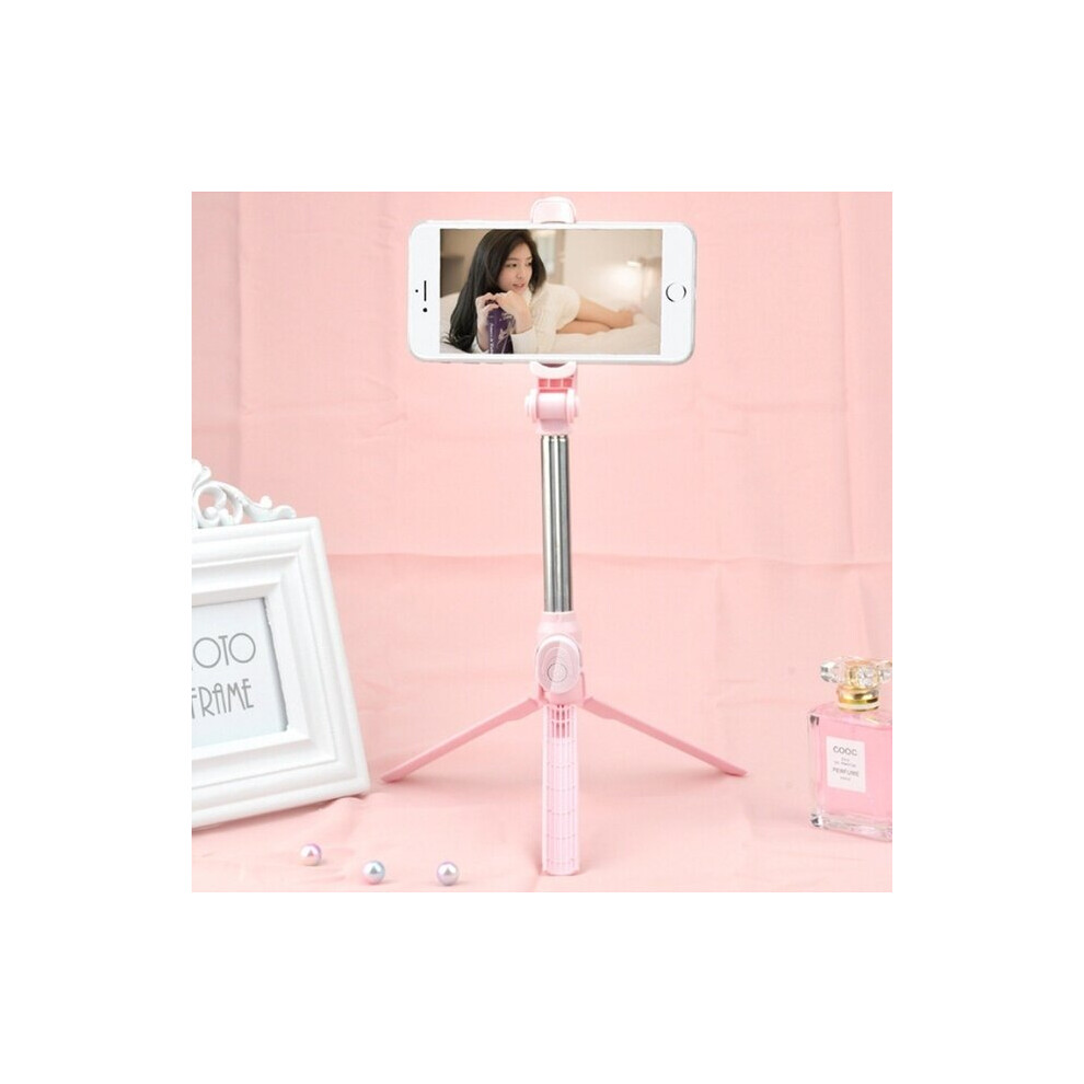 (A-Xt10-) Selfie Stick Tripod With Wireless Bluetooth Remote Control Monopod Stand With Fill For Xiaomi Huawei Iphone 12 Group Photo Pink/Light 4855008126438