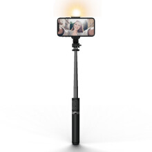 (a-Black with LED light) Mini Bluetooth Selfie Stick Foldable Expandable Tripod Monopod With LED Fill Light For iPhone/Huawei XIAOMI Android Phone