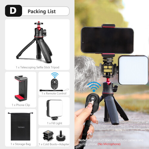 (a-D) Vamson Wireless Bluetooth Selfie Stick Foldable Mini Tripod Shutter Remote Control Phone Holder Mount for iphone Smartphones