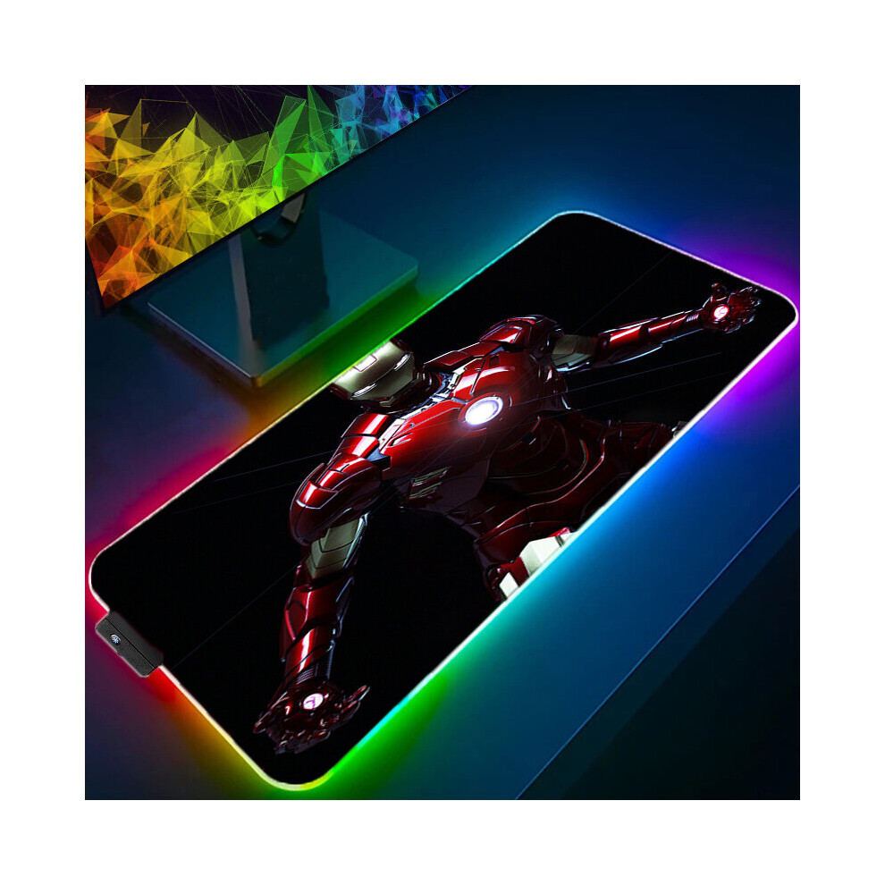 (A-Iron Man (21) 600X300x3mm) Iron Man Marvel Spider Rgb Mouse Pad Gamers Decoracion Computer Keyboard Desk Mat Led Gaming Accessories Pc Gamer Mousep 4855357976999