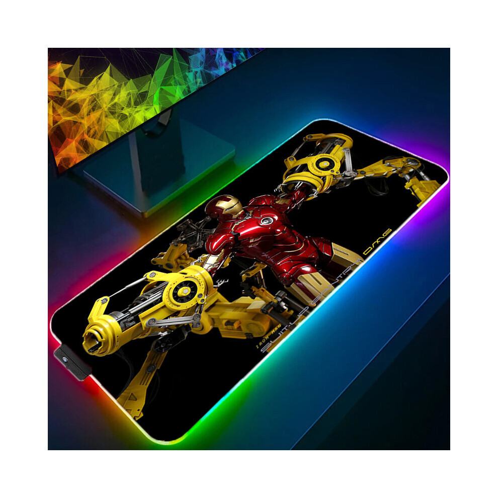 (A-Iron Man (7) 600X300x3mm) Iron Man Marvel Spider Rgb Mouse Pad Gamers Decoracion Computer Keyboard Desk Mat Led Gaming Accessories Pc Gamer Mousepa 4855357977170