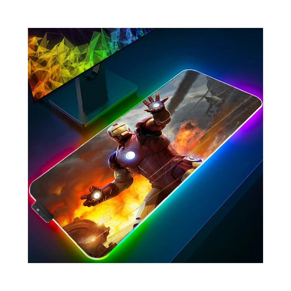 (A-Iron Man (3) 600X300x3mm) Iron Man Marvel Spider Rgb Mouse Pad Gamers Decoracion Computer Keyboard Desk Mat Led Gaming Accessories Pc Gamer Mousepa 4855357977057