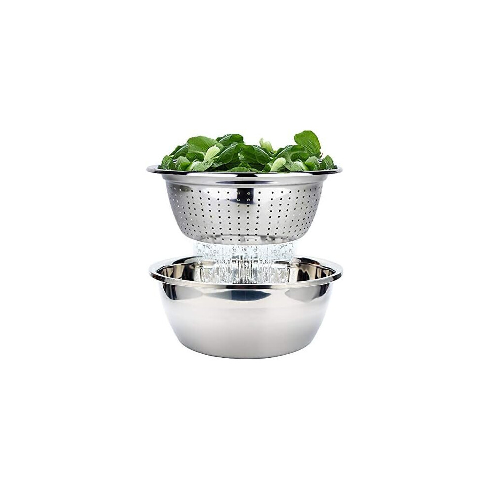 Stainless Steel Colander with Mixing Bowl, Kitchen Colander Metal Salad Bowl Stainless Steel Prep Design Kitchen Utensil Set of 2, Diameter 26cm