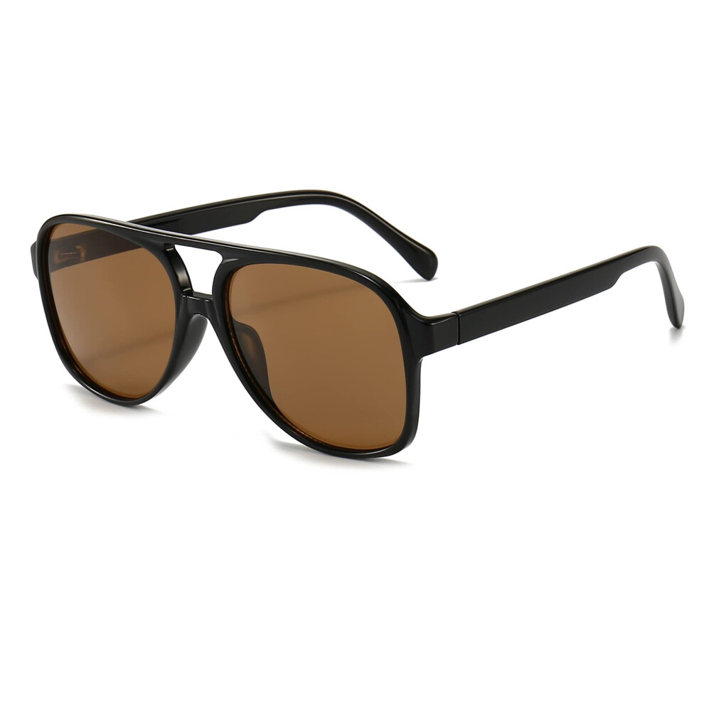 Retro polarized sunglasses for women men pilot sunglasses vintage 70s large square frame double bridge retro anti UV eyewear
