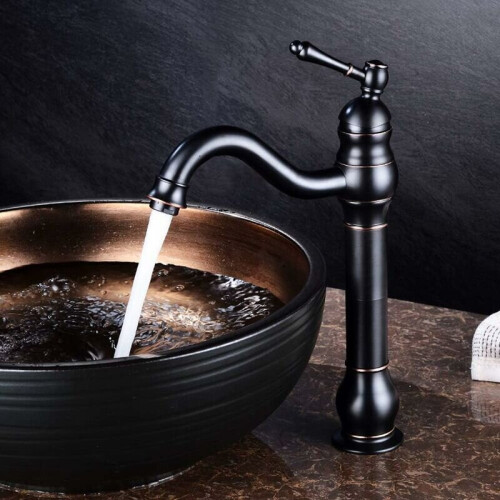 Vintage black brass mixer tap high spout bathroom mixer tap elegant antique design