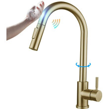 Kitchen Faucet, Kitchen Sink Faucet, Brushed Gold Kitchen Faucet With Pull Down Sprayer, Champagne Gold Stainless Steel Deck Mount Kitchen Faucet