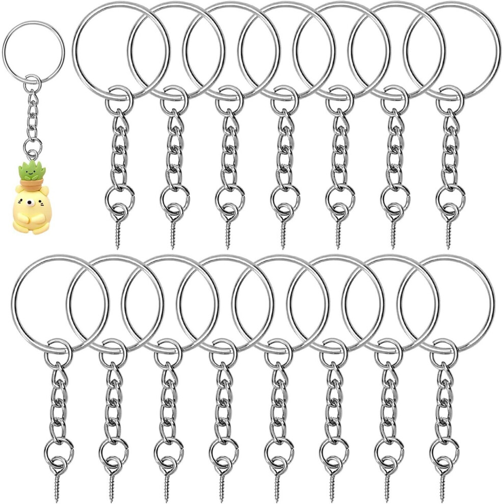 100pcs Screw-on Key Rings Kit Silver Key Rings Keyrings with Chain Split Rings for Jewelry Screw Eye Pins