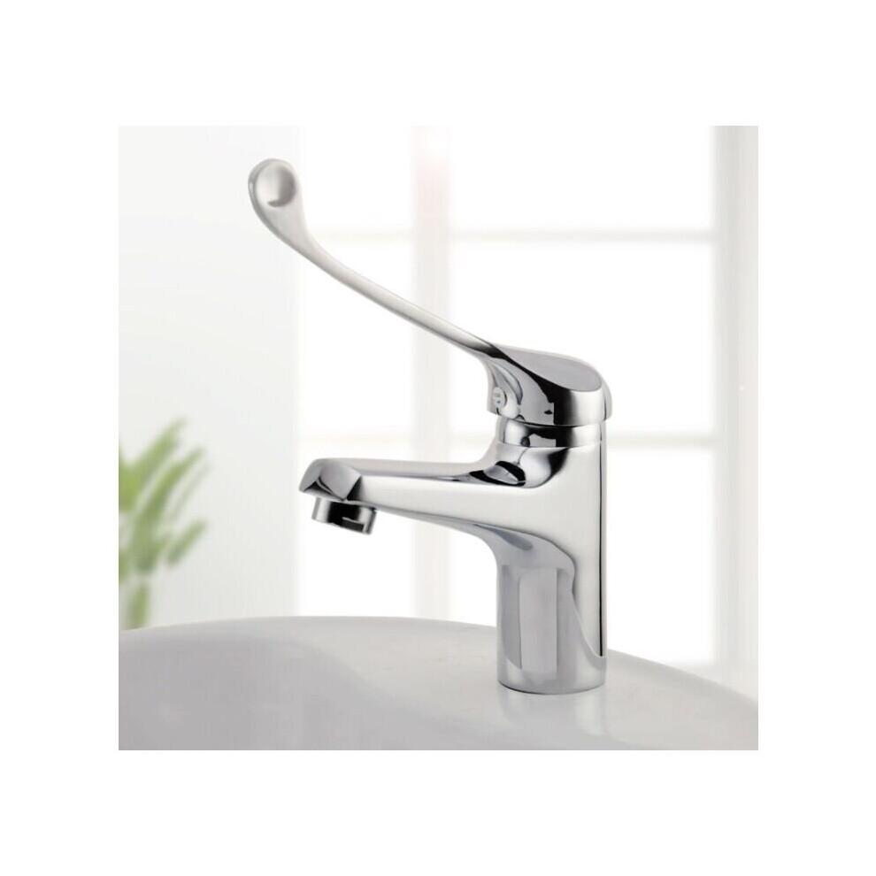 Basin Mixer Tap with Medical Handle, PMR Bathroom Faucet, Chrome, Silver