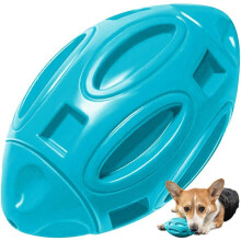 Dog Rugby Ball, Squeaky Toy Aggressive Dog Chew Ball Rubber Chew with Squealing Sound, Nearly Indestructible, for Medium and Large Dogs (Orange)