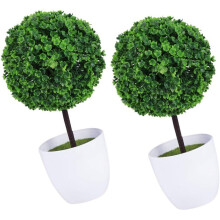 2 Pcs Artificial Topiary Ball Fake Green Plant Balls Simulated Potted Bonsai Plant Decorative Plant for Garden Yard Home Balcony