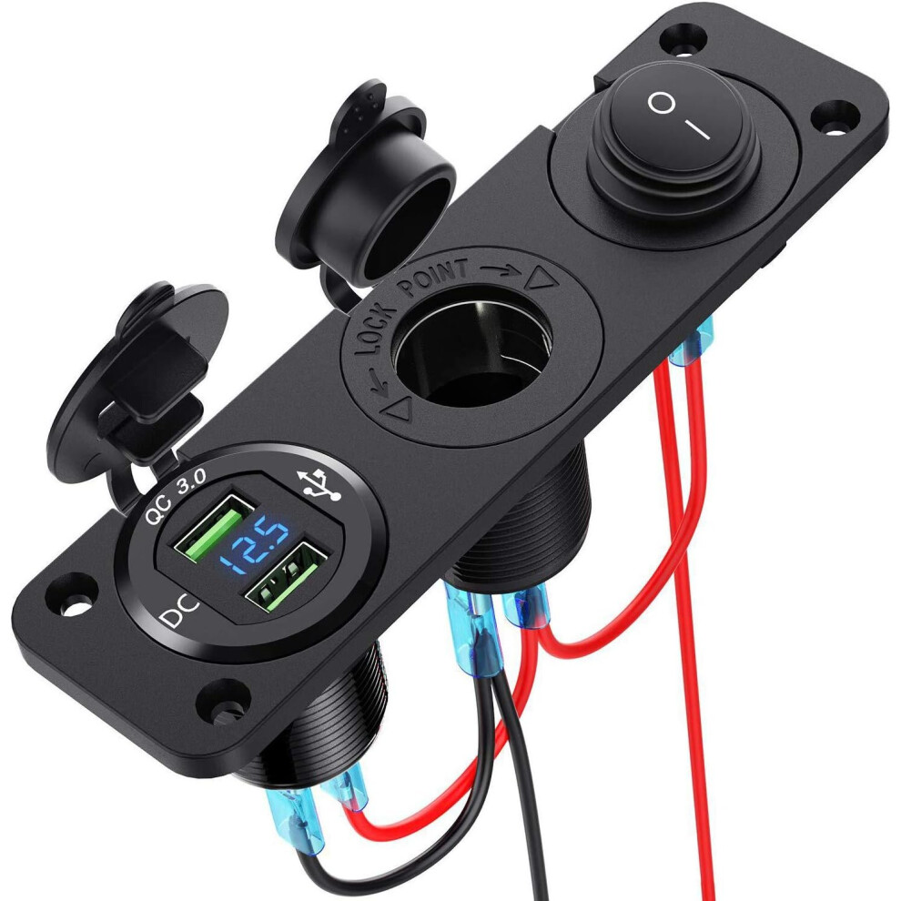 Car Charger With 12 V Cigarette Lighter Socket, Dual Usb Charger And Led Voltmeter Suitable For Boat, Truck, Motorcycle 9357228943017
