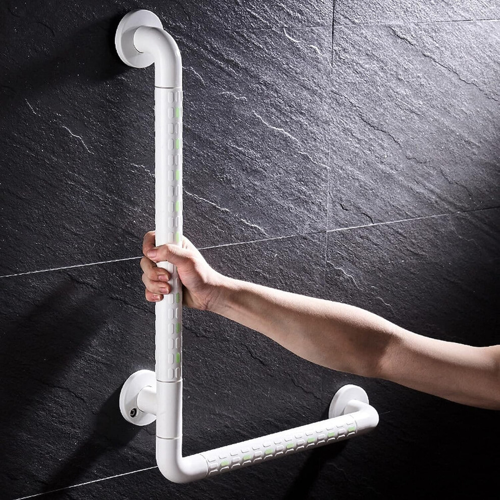 Safety Shower Grab Bar,L Shaped Fluorescent Grab Rail,Wall Mounted Non-Slip Senior Handrail,Stainless Steel Toilet Safety Handle Holder 60x40cm