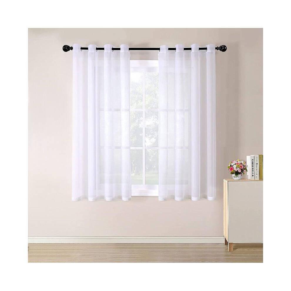 Sheer Voile Curtain - in Gradient with Eyelets - for Kitchen Living Room Bedroom - 2 Panels 140*175CM White - White