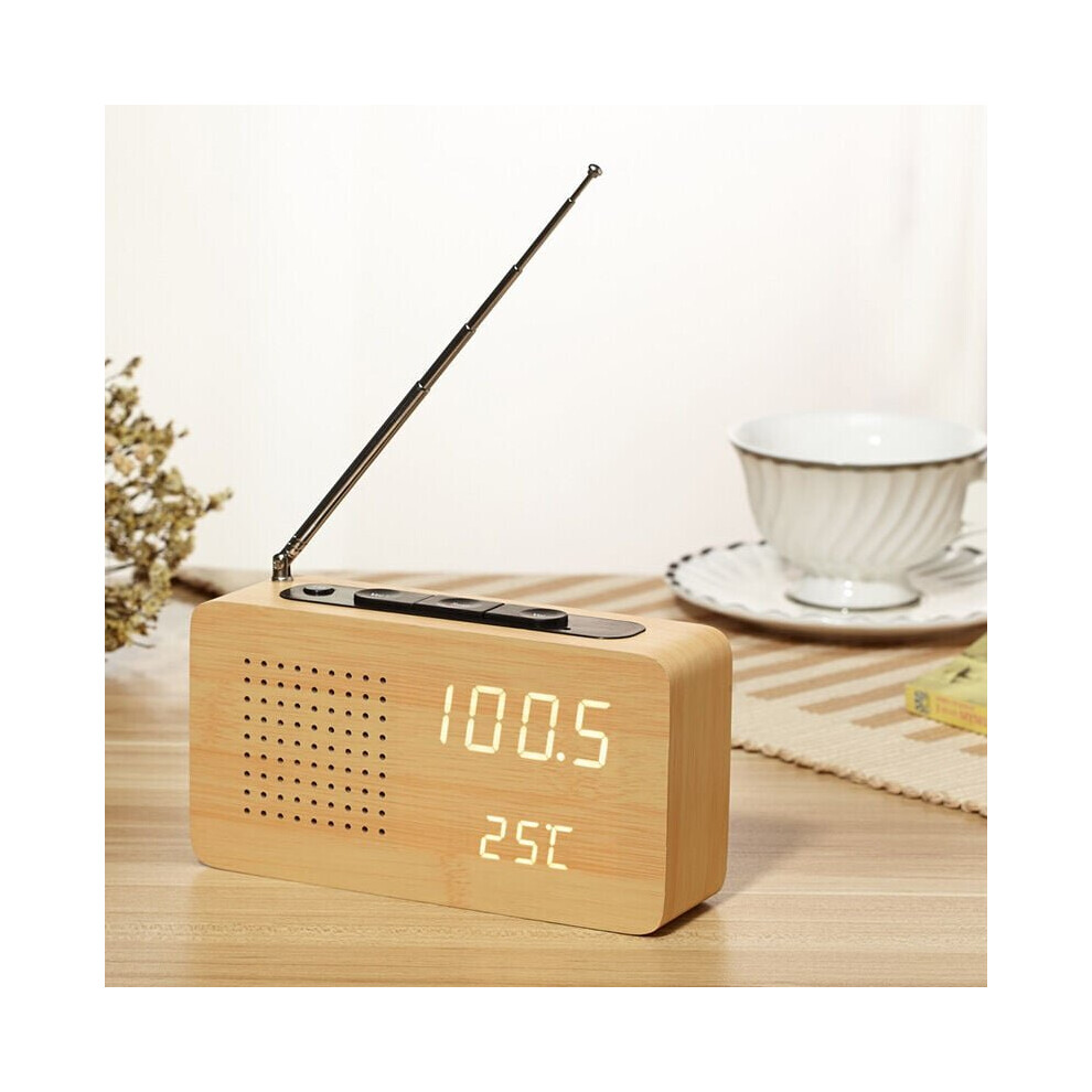 Retro Bedside Wooden Clock Radio High-definition Wooden Clock
