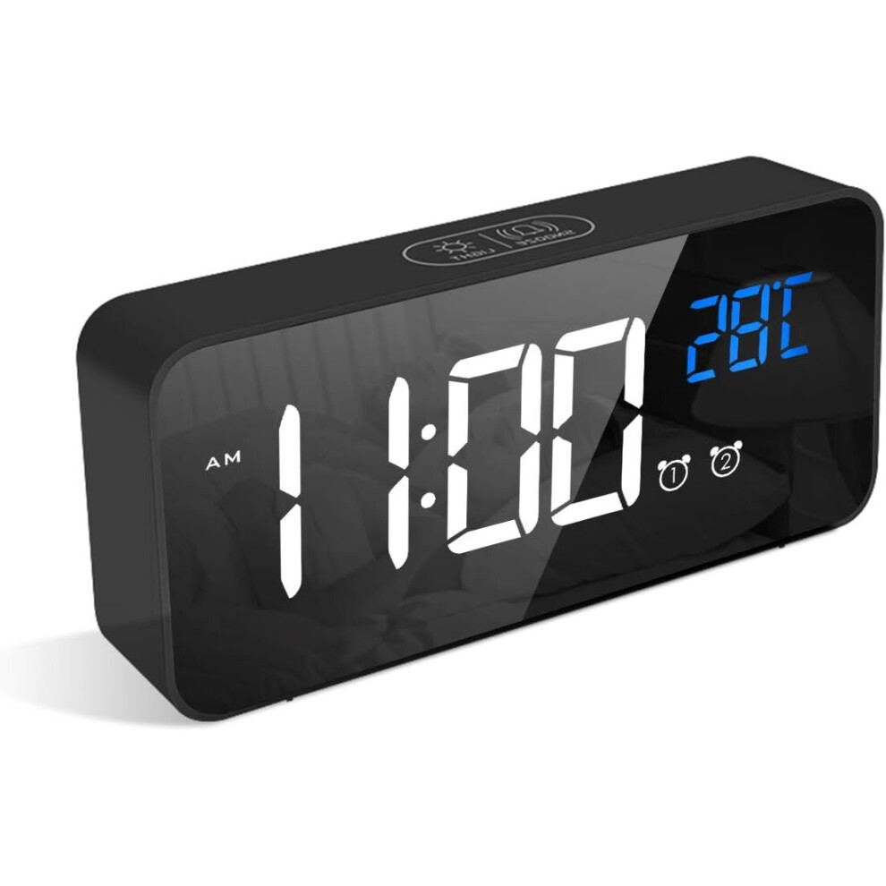 LATEC Digital Alarm Clock, LED Alarm Clock with Snooze Function, USB Ports Charging (Black)