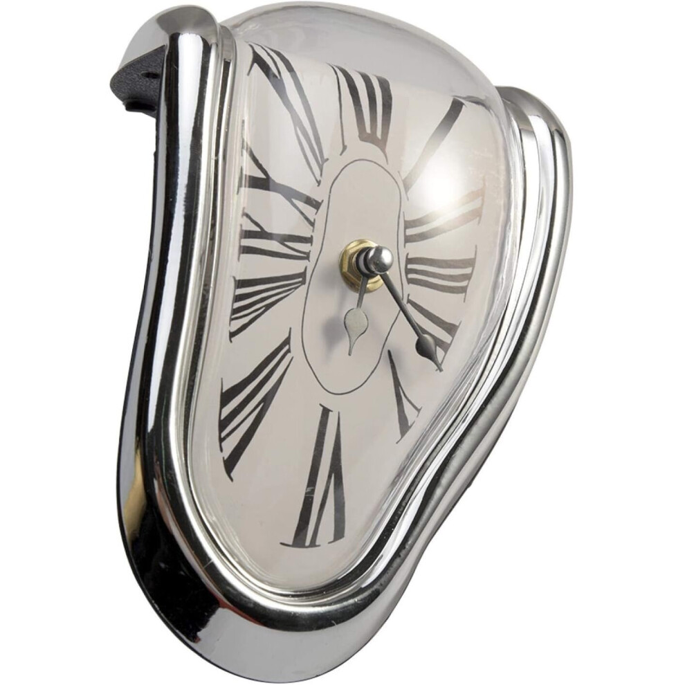 Melted Clock, Dali Watch, Surrealism Decoration, Melted Modern Wall Clock, Distorted Wall Clock, Home Decor, Office, Gift (Silver)